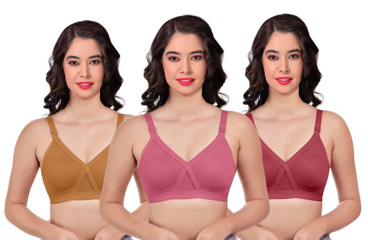 Non-Padded Bra for Women & Girls – Pack of 3 (Gold, Onion, Maroon) - GSN Store