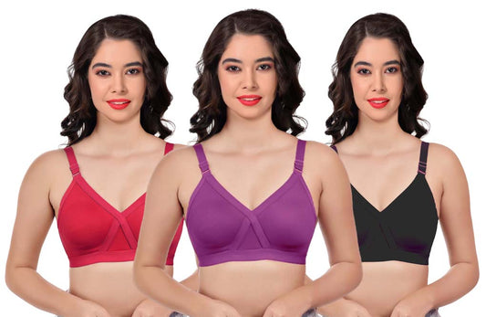 Women’s Non-Padded Bra – Red, Black & Purple – Pack of 3 - GSN Store